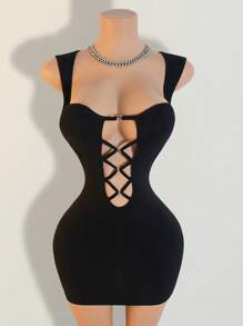 Mistrie 女士纯色细肩带连衣裙，简约时尚，适合夏季 - 黑色 - 查看 1