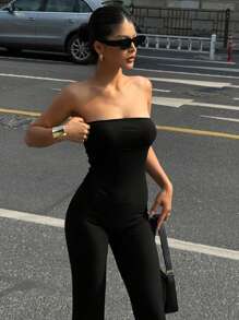 DAZY Women's Solid Color Sleeveless Jumpsuit, Simple And Fashionable, Suitable For Summer Women Jumpsuits