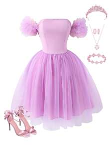 Teen Girls Elegant Lilac Purple Mesh Tube Dress - Lilac Purple - View 1