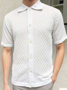 Manfinity CasualKnits Kemeja Rajut Lengan Pendek Kasual Kancing Depan Warna Polos untuk Pria - Putih - View 2