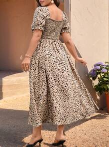 SHEIN Clasi Plus Size Women's Vacation Ditsy Floral Short Sleeve Elegant Dress - Multicolor - View 2