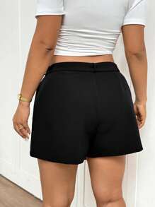 SHEIN Frenchy Plus Size Plain Simple Design Shorts, Fashionable For Summer - Black - View 5
