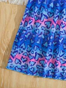 Tween Girls' Heart Print V-Neck Cover Up For Summer Vacation Summer Holiday