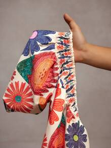 Slaydiva 2025 春夏新品大码露肩花卉印花休闲度假连衣裙波西米亚风女装女装波西米亚风连衣裙女装墨西哥风连衣裙女装女装波西米亚风狂欢服装音乐节