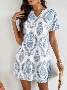 EMERY ROSE 女士 V 领短袖休闲连衣裙，适合夏季 - 彩色 - 查看 6