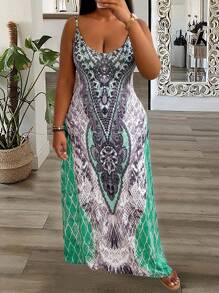 SHEIN Clasi Đầm Maxi In Kỹ Thuật Số Cỡ Lớn Cho Nữ - màu xanh lá - Xem 6