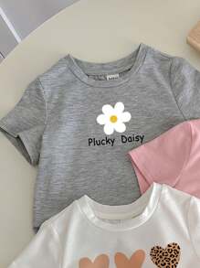 SHEIN Happikins 3pcs Baby Girl Casual Simple Short Sleeve Round Neck Top, Suitable For Summer - Multicolor - View 4