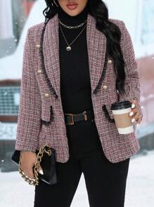 Elenzga Áo khoác blazer dài tay đơn giản hàng ngày cỡ lớn dành cho nữ, mùa đông - Màu Đỏ Sâu - Xem 3