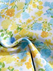 Swim Mod Ditsy Floral Twist Bikini Set, Minimalist & Fashionable, Suitable For Summer - Yellow - View 6