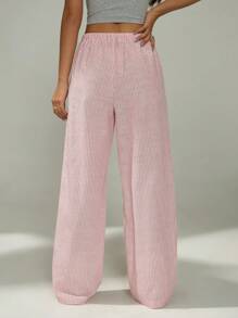 SHEIN PETITE Petite Ladies Pink And White Casual Home Striped Trousers Suitable For Spring And Summer Baggy - Pink - View 2