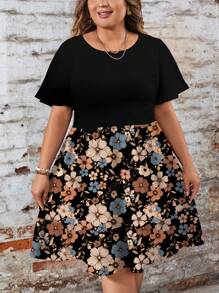 EMERY ROSE Váy suông cổ tròn tay ngắn họa tiết hoa chắp vá đơn giản rộng rãi cỡ lớn, phù hợp cho mùa thu/đông, váy đi biển, trang phục ngày lễ Boho - Nhiều màu - Xem 4