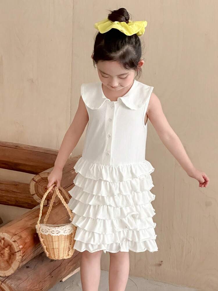 Young Girl Sleeveless Collared Dress, Summer
