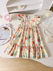 SHEIN 年轻女孩花卉盖袖中长连衣裙 - 彩色 - 查看 4