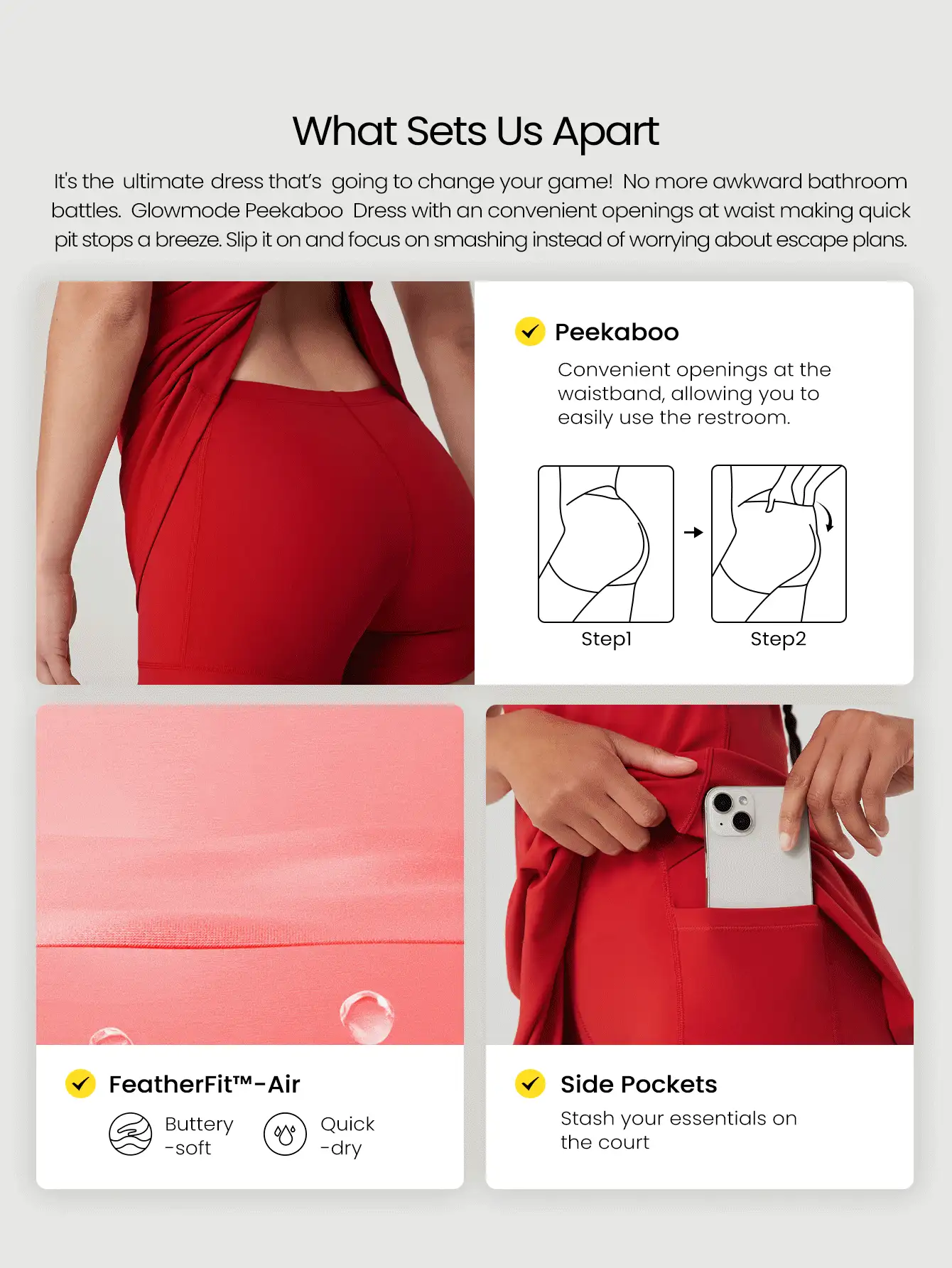 FeatherFit™-Air Peekaboo Cut-Out Pocket Multifunctional Athletic Dress With Built-In Shorts Light Support Low Impact Yoga Pilates Daily Summer Quick Dry Moisture Wicking