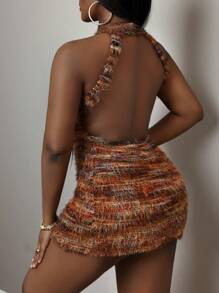 Slaydiva 春夏新款西部波西米亚风纳什维尔派对/约会夜休闲日常百搭百搭度假邮轮旅行海滩日光浴毛绒舒适面料吊带性感露背无袖不对称下摆针织女士连衣裙 - 彩色 - 查看 2