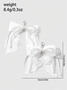 ROMWE Kawaii 2 件/套 韩式简约精致白色仿珍珠串珠蕾丝蝴蝶结鞋饰夹，时尚配饰，适合女性日常穿着和礼物