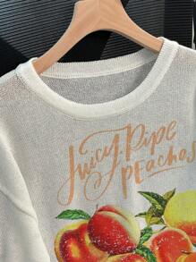 SHEIN LUNE 女士夏季休闲宽松桃色字母印花 T 恤 - 白色 - 查看 3