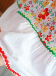 SHEIN 少女色彩鲜艳的花卉图案吊带连衣裙，适合春季 - 白色 - 查看 6