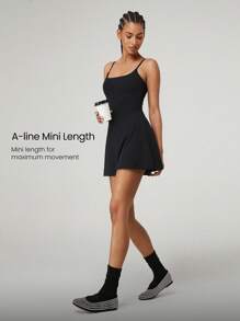 GLOWMODE FeatherFit™-Air Scoop Neck Knotted Mini Dress Quick Dry Moisture Wicking - Black - View 2