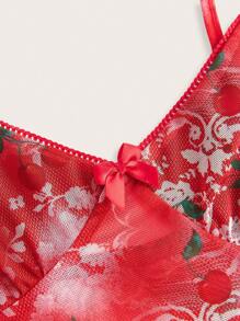 SHEIN EZwear Women's Summer Clothing Romantic Vintage Floral Print Vacation Short Red Western Camisole - Red - View 6