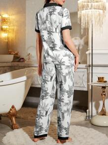LuxeNights Women's Colorblock Bubble Texture Animal Print Pajama Set - Black - View 2