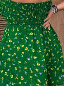 SHEIN VCAY Plus Size Vacation Casual Ditsy Floral Print Sleeveless Jumpsuit - Green - View 6