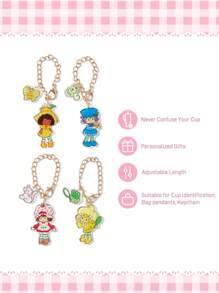 Strawberry Shortcake X SHEIN 4 件装亚克力杯配件识别标签，杯柄个性化吊坠链，适用于带柄马克杯、钥匙扣，可用于办公室、家居、生日派对、礼品创意、情人节、春夏、假期等场合。 - 彩色 - 查看 4