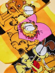GARFIELD X SHEIN 3 Pairs Cat & Dog Pattern Breathable & Soft Short Socks, Reinforced Toe & Heel, Suitable For All Seasons,Women,Girl