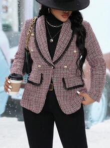 Elenzga Áo khoác blazer dài tay đơn giản hàng ngày cỡ lớn dành cho nữ, mùa đông - Màu Đỏ Sâu - Xem 1