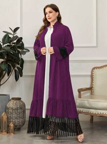 Al Najma Abito casual ampio a maniche lunghe con paillettes e patchwork, di taglia grande, adatto per la primavera/autunno, abaya modesta