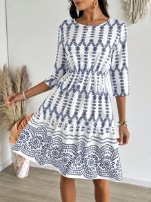 EMERY ROSE Đầm cổ tròn tay ngắn in họa tiết cho nữ, tối giản & thời trang, phù hợp cho mùa hè - Nhiều màu - Xem 8