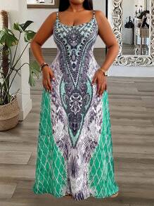 SHEIN Clasi Đầm Maxi In Kỹ Thuật Số Cỡ Lớn Cho Nữ - màu xanh lá - Xem 3