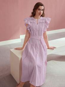 MOTF PREMIUM BELTED RUFFLE DRESS - Mauve Purple - View 3