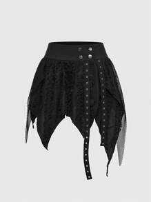 ROMWE 1pc Women Plain Solid Color Skirt, Fashionable And Suitable For Summer Gothic Women Clothes,Summer,Summerouis ,Summer Cothes Women's Concert Costumes, Rave Costumes, Carnival Costumes, Country Concert Costumes - Black - View 1