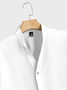 Manfinity BRENVOR 2pcs Men's Woven Fitted Raglan V-Neck Short Sleeve Casual Shirt Set, Cozy Outfits - Army Green - View 4