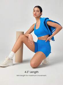 GLOWMODE Celana Pendek Biker FeatherFit™ Crossover Cutie 4,3 inci, Olahraga Ringan untuk Bersepeda, Lari, dan Latihan di Gym. - Blue Power - View 4