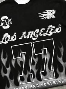 Manfinity Roghcode Plus Size Men Street Soul Flame 77 Graphic Loose Fit T-Shirt - Black - View 2