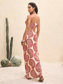 BY FELIZIA 女式复古假日印花镂空环腰高性感开衩长裙夏季海边度假沙滩装性感长裙 - 彩色 - 查看 2