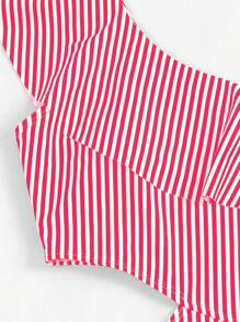 SHEIN Swim Ruffled Hem Minimal/Simple Design One Piece Swimsuit, Suitable For Summer - Multicolor - View 3