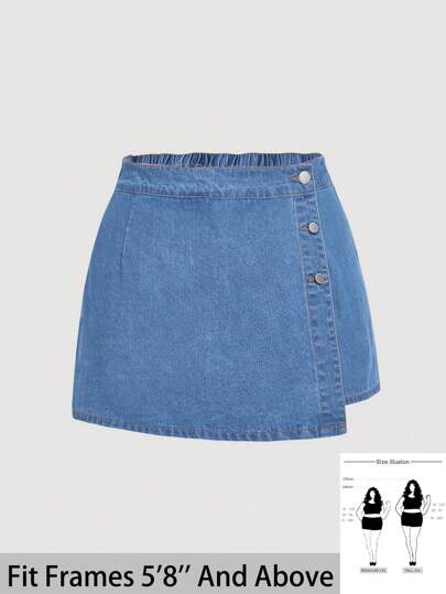 SHEIN Tall CURVE Plus Size Women Navy Blue Mini Denim Skort, Minimalist & Fashionable For Summer, Vacation, Easter, Spring, Western, Office, Rave, Cottagecore, Country, Nashville, Graduation, Western Wear Women, Y2k, Holiday, Church Women, Hawaiian, Coachella, Western Wear