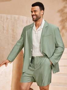 EASEVO Plus Size Men's Casual Long Sleeve Blazer, For Fall Winter - Green - View 1