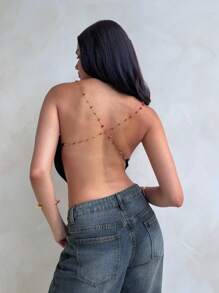 Aloruh 简约链条背心，时尚女士，适合夏季 - 黑色 - 查看 2