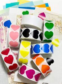 SHEIN 500pcs/Roll Heart Shape Adhesive Label Stickers - Black - View 6
