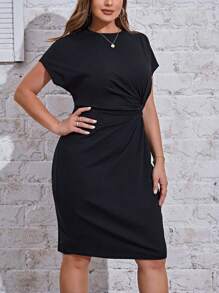 SHEIN Privé Plus Twist Front Batwing Sleeve Dress,Graduation Dress