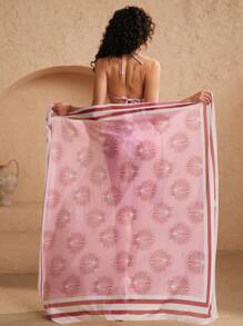 Swim Oasis 1 Set Women Elegant Chic Seashell Print Bikini Swimwear Set With Skirt, For Summer Beach Vacation - Baby Pink - View 2