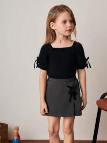 PrepCrw Shorts grigi con fiocco decorativo per giovani ragazze, per primavera/estate