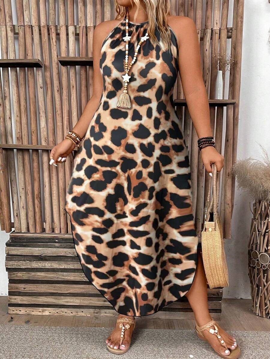 EMERY ROSE Plus Size Women's Solid Color Simple Daily Open Shoulder Dress Maxi Women Outfit - Multicolor - View 1