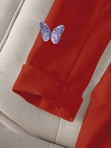 SHEIN Unity Blazer decorado con mariposas 3D de estilo urbano - Color caoba - Ver 5