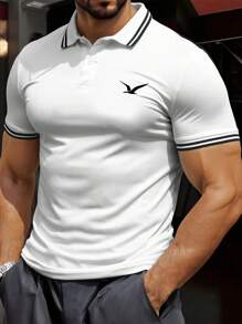 Manfinity Dauomo 男式休闲撞色边饰 Polo 衫，夏季 - 白色 - 查看 1