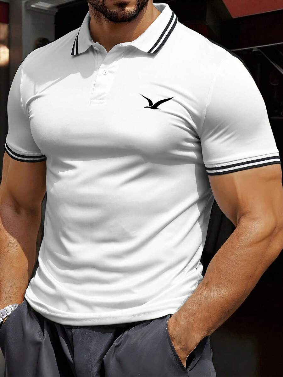 Manfinity Dauomo 男式休闲撞色边饰 Polo 衫，夏季 - 白色 - 查看 1